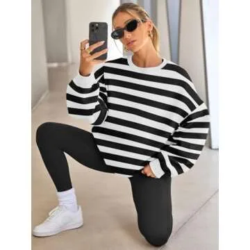 EFAN Womens Oversized Sweatshirts Hoodies Fleece Crewneck Sweaters Casual Tops Comfy Fall Fashion Outfits Winter Clothes 2025 SEblackwhite S