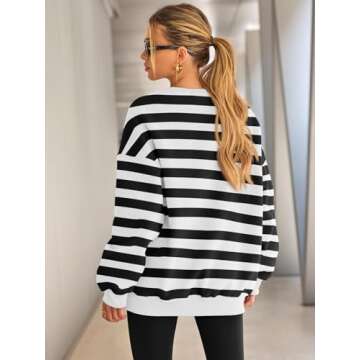 EFAN Womens Oversized Sweatshirts Hoodies Fleece Crewneck Sweaters Casual Tops Comfy Fall Fashion Outfits Winter Clothes 2025 SEblackwhite S