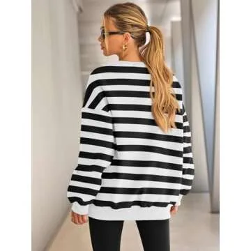 EFAN Womens Oversized Sweatshirts Hoodies Fleece Crewneck Sweaters Casual Tops Comfy Fall Fashion Outfits Winter Clothes 2025 SEblackwhite S