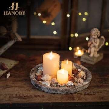 Hanobe Candle Plate Holder Tray: Round Wooden Decorative Candle Plate Small Farmhouse Table Centerpi...