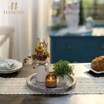 Hanobe Candle Plate Holder Tray: Round Wooden Decorative Candle Plate Small Farmhouse Table Centerpiece Rustic Whitewash Wood Tealight Pillar Trays for Christmas Wedding Halloween Home Decor