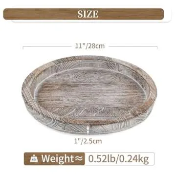 Hanobe Candle Plate Holder Tray: Round Wooden Decorative Candle Plate Small Farmhouse Table Centerpiece Rustic Whitewash Wood Tealight Pillar Trays for Christmas Wedding Halloween Home Decor