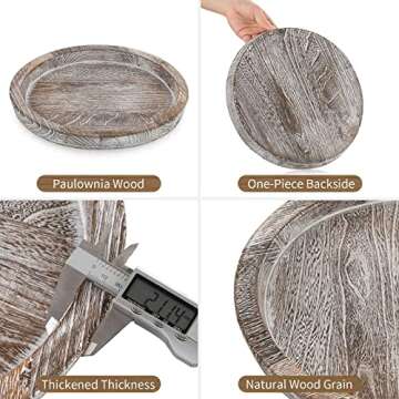 Hanobe Candle Plate Holder Tray: Round Wooden Decorative Candle Plate Small Farmhouse Table Centerpiece Rustic Whitewash Wood Tealight Pillar Trays for Christmas Wedding Halloween Home Decor