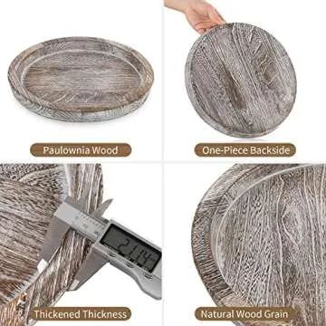 Hanobe Candle Plate Holder Tray: Round Wooden Decorative Candle Plate Small Farmhouse Table Centerpiece Rustic Whitewash Wood Tealight Pillar Trays for Christmas Wedding Halloween Home Decor