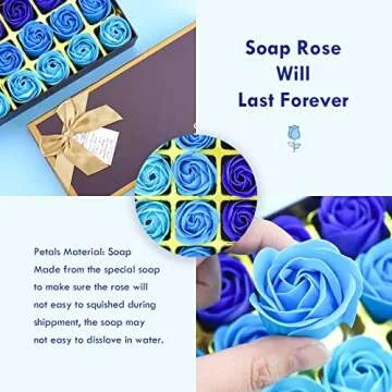 Floral Scented Bath Soap Rose Flower Petals, JIALEEY Plant Essential Oil Rose Soap Set Guest Soap Shaped Petals Best Gifts Ideas for Her Women Teens Girls Mom Birthdays, 18 PCS Blue