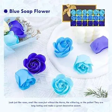 Floral Scented Bath Soap Rose Flower Petals, JIALEEY Plant Essential Oil Rose Soap Set Guest Soap Shaped Petals Best Gifts Ideas for Her Women Teens Girls Mom Birthdays, 18 PCS Blue