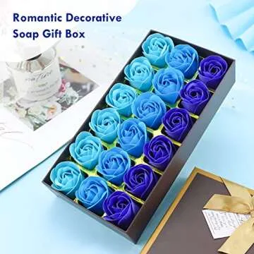 Floral Scented Bath Soap Rose Flower Petals, JIALEEY Plant Essential Oil Rose Soap Set Guest Soap Shaped Petals Best Gifts Ideas for Her Women Teens Girls Mom Birthdays, 18 PCS Blue