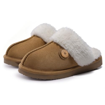Litfun Fuzzy Slippers for Women with Memory Foam Winter Fluffy House Shoes Indoor Outdoor, Khaki Wom...