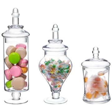 MyGift Clear Glass Apothecary Jars Set of 3 Decorative Containers
