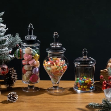 MyGift Clear Glass Apothecary Jars Set of 3 Decorative Containers