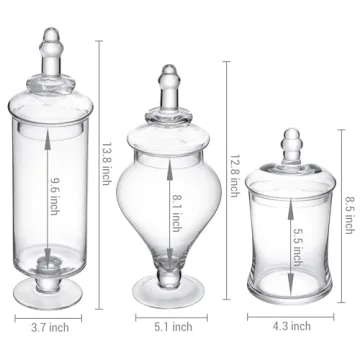 MyGift Clear Glass Apothecary Jars Set of 3 Decorative Containers