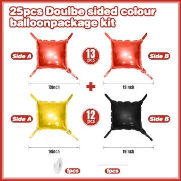 Metallic Red Balck and Gold Double Sided Square Foil Balloons Wall,19 Inches Chrome Foil Balloons Tu...