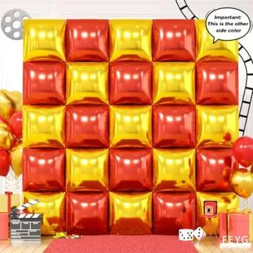 Metallic Red Balck and Gold Double Sided Square Foil Balloons Wall,19 Inches Chrome Foil Balloons Tunnel Arch Kit for Bachelorette,Anniversary,Wedding,Birthday,Movie Night Party Background Decoration