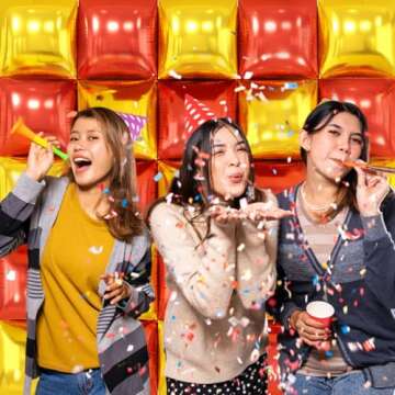 Metallic Red Balck and Gold Double Sided Square Foil Balloons Wall,19 Inches Chrome Foil Balloons Tunnel Arch Kit for Bachelorette,Anniversary,Wedding,Birthday,Movie Night Party Background Decoration