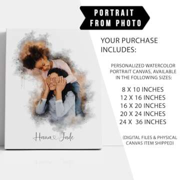 Custom Watercolor Portrait Canvas Personalized Gifts for Mom