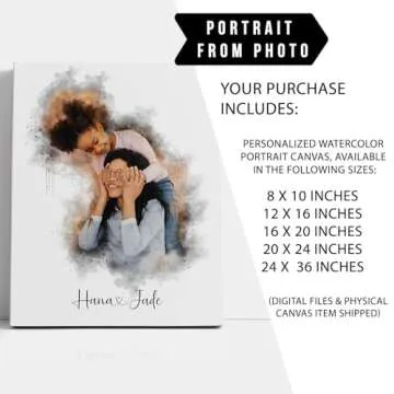 Custom Watercolor Portrait Canvas Personalized Gifts for Mom
