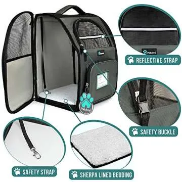 PetAmi Deluxe Pet Carrier Backpack for Small Cats and Dogs, Puppies | Ventilated Design, Two-Sided Entry, Safety Features and Cushion Back Support | for Travel, Hiking, Outdoor Use (Dark Gray)