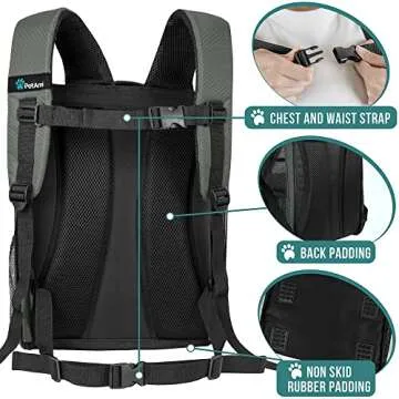 PetAmi Deluxe Pet Carrier Backpack for Small Cats and Dogs, Puppies | Ventilated Design, Two-Sided Entry, Safety Features and Cushion Back Support | for Travel, Hiking, Outdoor Use (Dark Gray)