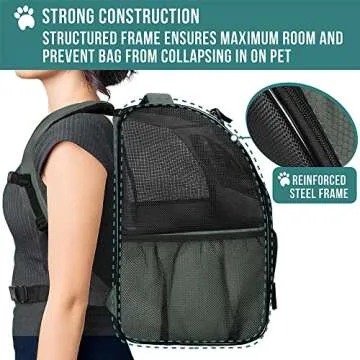 PetAmi Deluxe Pet Carrier Backpack for Small Cats and Dogs, Puppies | Ventilated Design, Two-Sided Entry, Safety Features and Cushion Back Support | for Travel, Hiking, Outdoor Use (Dark Gray)