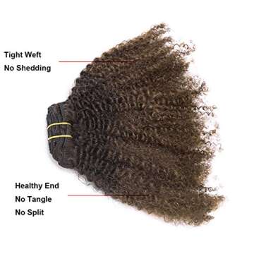 Ombre Remy Clip in Human Hair Extensions Afro Kinky Curly 4B 4C Natural Black Hair Extensions 10-22 inch Two Tone T#1B/4 Dark Brown Color Full Head 20 inch