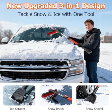 DMJN 2025 Upgrade Extendable Car Snow Brush and Ice Scraper [3-in-1] - For All Cars