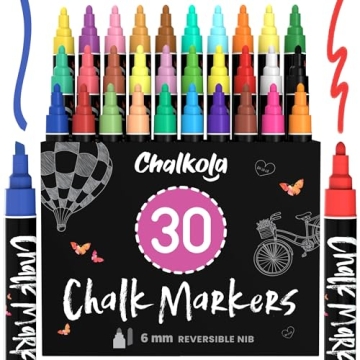 Vibrant Chalkola 30 Colors Liquid Chalk Markers - Erasable and Versatile for All Surfaces