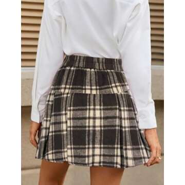 Kate Kasin 2024 Women's Pleated Plaid Mini Skirt High Waist A-Line Fall Winter Casual Skirts