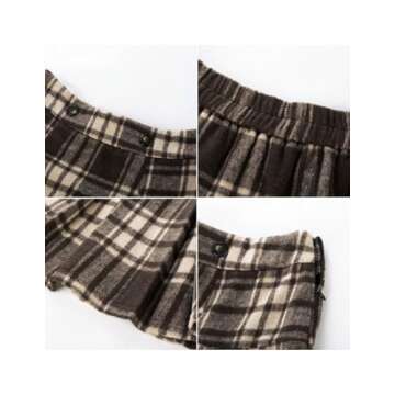 Kate Kasin 2024 Women's Pleated Plaid Mini Skirt High Waist A-Line Fall Winter Casual Skirts