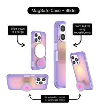 PopSockets iPhone 14 Pro Case with Phone Grip and Slide Compatible with MagSafe, Phone Case for iPhone 14 Pro, Wireless Charging Compatible - Aura