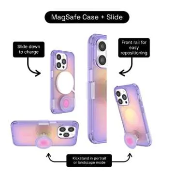 PopSockets iPhone 14 Pro Case with Phone Grip and Slide Compatible with MagSafe, Phone Case for iPhone 14 Pro, Wireless Charging Compatible - Aura
