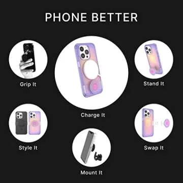 PopSockets iPhone 14 Pro Case with Phone Grip and Slide Compatible with MagSafe, Phone Case for iPhone 14 Pro, Wireless Charging Compatible - Aura