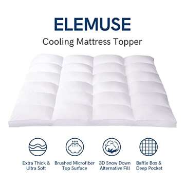 ELEMUSE Queen Mattress Topper for Back Pain, Extra Thick Mattress Pad Cover, Plush Soft Pillowtop wi...