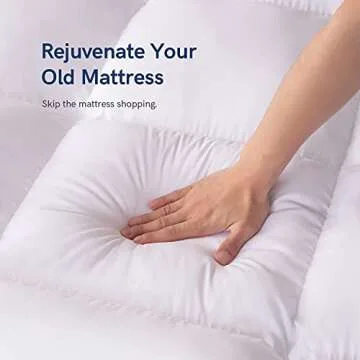 ELEMUSE Queen Mattress Topper for Back Pain, Extra Thick Mattress Pad Cover, Plush Soft Pillowtop with Elastic Deep Pocket, Overfilled Down Alternative Filling