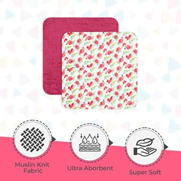 MODERN BABY 100% Cotton Muslin Swaddle Blankets - Soft Baby Wraps for Newborns in Rose Floral 2 Pack