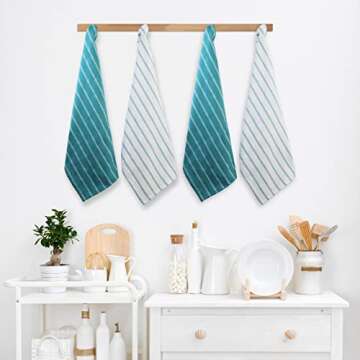 LANE LINEN Kitchen Towels Set - Pack of 4 Cotton Dish Towels for Drying Dishes, 18”x 28”, Kitchen Hand Towels, Absorbent Tea Towels, Towels for Kitchen, Quick Drying Kitchen Towel Set - Peacock Blue