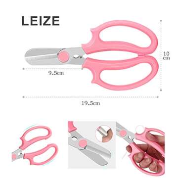 Leize Flower Scissors, Premium Multi-Function Stainless Steel Floral Shears, Thickened Pruner for Flowers, Branches and Leaves (Light Green)