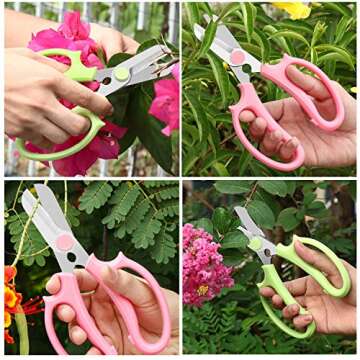 Leize Flower Scissors, Premium Multi-Function Stainless Steel Floral Shears, Thickened Pruner for Flowers, Branches and Leaves (Light Green)