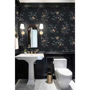 Feisoon Black and Gold Wallpaper Flower Wallpaper Floral Leaf Contact Paper Self Adhesice Wallpaper 16.14"x78.7" Waterproof Contact Paper Removable Wallpaper for Furniture Cabinet Stair Wall Decor