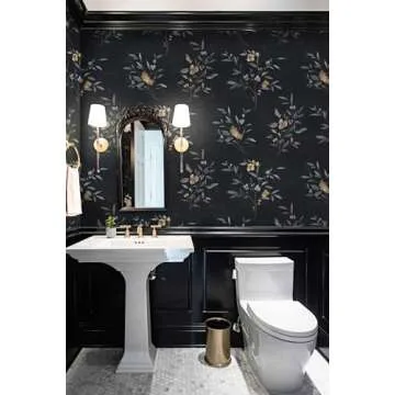 Feisoon Black and Gold Wallpaper Flower Wallpaper Floral Leaf Contact Paper Self Adhesice Wallpaper 16.14"x78.7" Waterproof Contact Paper Removable Wallpaper for Furniture Cabinet Stair Wall Decor