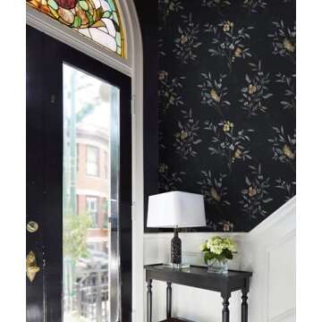 Feisoon Black and Gold Wallpaper Flower Wallpaper Floral Leaf Contact Paper Self Adhesice Wallpaper 16.14"x78.7" Waterproof Contact Paper Removable Wallpaper for Furniture Cabinet Stair Wall Decor
