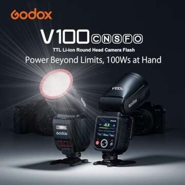 GODOX V100 S Camera Flash for Sony – Powerful 100Ws, Touchscreen Control & Global Shutter Compatib...
