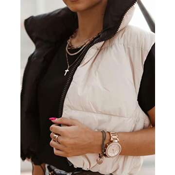 UANEO Cropped Puffer Vest Women Zip Up Stand Collar Sleeveless Padded Crop Puffy Vests (#2Beige-M)