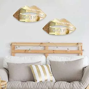Mirror Gloss Lips 3D Wall Art - Ready to Hang Acrylic Wall Decorations for Bedrooms, Dorms, Living Rooms & More - Hand Assembled & Made in The USA - Modern Home Decor (14"W x 7"T, Gold)