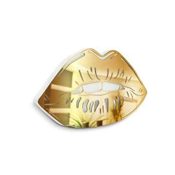Mirror Gloss Lips 3D Wall Art - Ready to Hang Acrylic Wall Decorations for Bedrooms, Dorms, Living Rooms & More - Hand Assembled & Made in The USA - Modern Home Decor (14"W x 7"T, Gold)