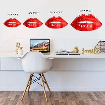Mirror Gloss Lips 3D Wall Art - Ready to Hang Acrylic Wall Decorations for Bedrooms, Dorms, Living Rooms & More - Hand Assembled & Made in The USA - Modern Home Decor (14"W x 7"T, Gold)