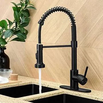 HGN Kitchen Faucets, Matte Black Kitchen Faucets with Pull Down Sprayer Stainless Steel Industrial Single Handle 1 Hole Faucet for Farmhouse