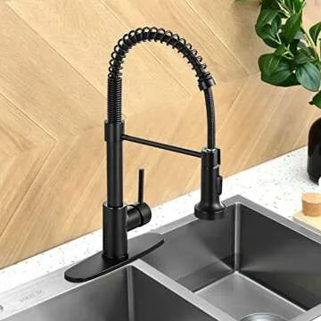 HGN Kitchen Faucets, Matte Black Kitchen Faucets with Pull Down Sprayer Stainless Steel Industrial Single Handle 1 Hole Faucet for Farmhouse