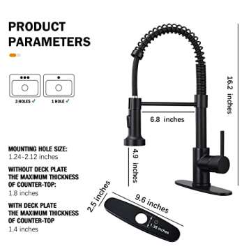 HGN Kitchen Faucets, Matte Black Kitchen Faucets with Pull Down Sprayer Stainless Steel Industrial Single Handle 1 Hole Faucet for Farmhouse