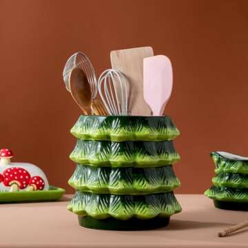 HPYNPES Large Ceramic Christmas Utensil Holder - Festive Christmas Tree Design for Holiday Kitchen Decor