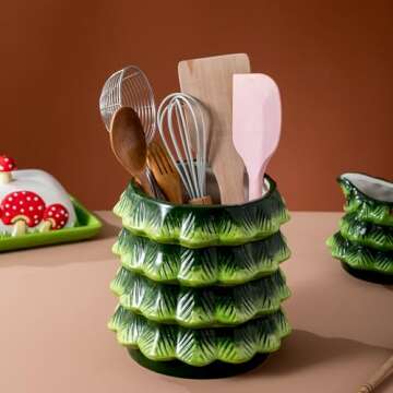 HPYNPES Large Ceramic Christmas Utensil Holder - Festive Christmas Tree Design for Holiday Kitchen Decor